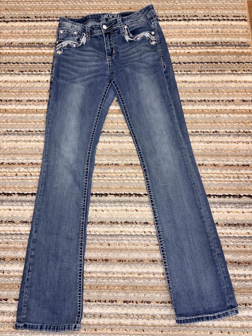 Grace in LA Floral Embroidered Easy Bootcut Jeans - Size 28